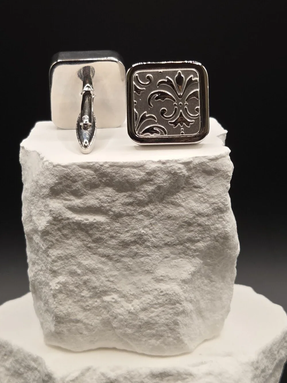Silver Fleur-de-Lis Stainless Steel Cufflinks for Men